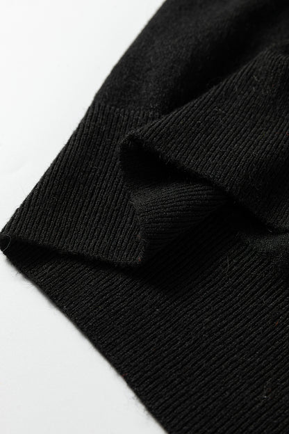 Black Contrast Striped Trim V Neck Varsity Sweater