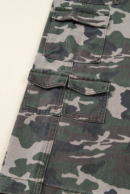 Green Camo Denim Cargo Wide Leg Pants
