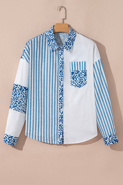 Pink Leopard Striped Western Casual Shirt